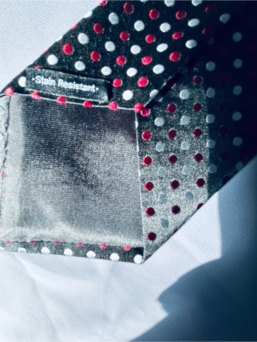 Stain Resistant croft & barrow Black Tie with Cherry red and Gray Polka Dots